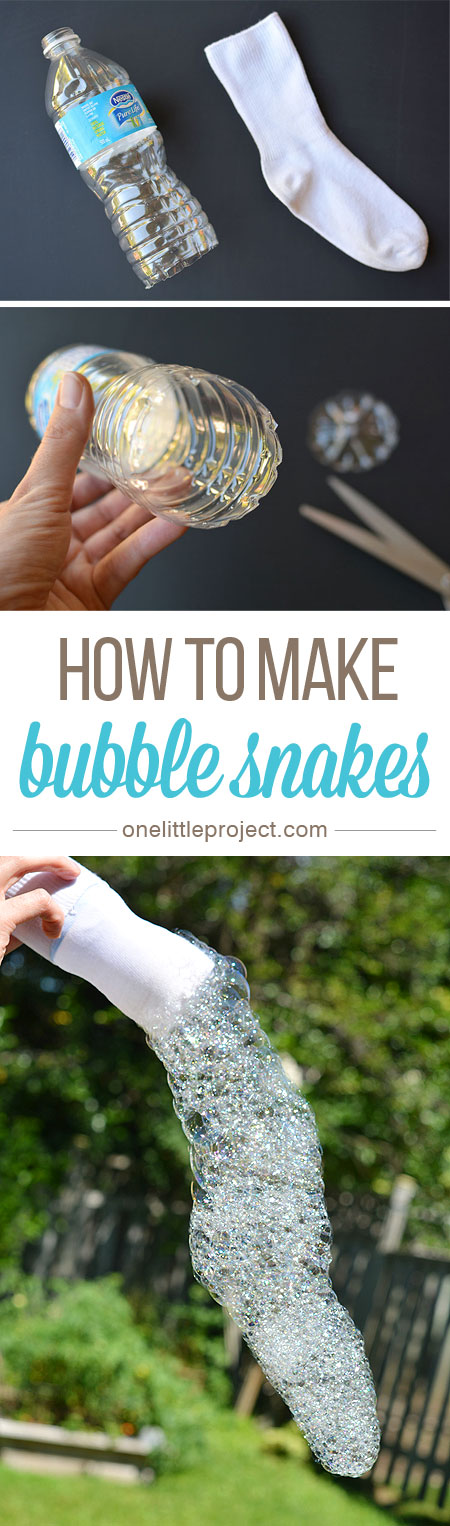 These bubble snakes are an EASY activity for kids! All you need is an empty water bottle and one mismatched sock!