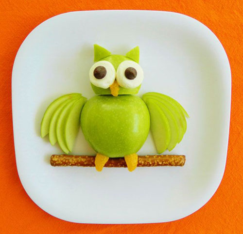 50+ Kids Food Art Lunches - Apple Owl Fruit Snack