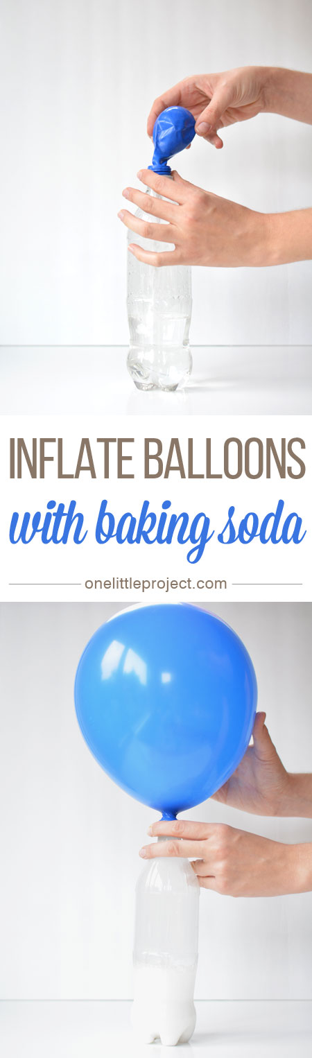 This was such a FUN science experiment! Mix together vinegar and baking soda and watch as the reaction inflates the balloon!