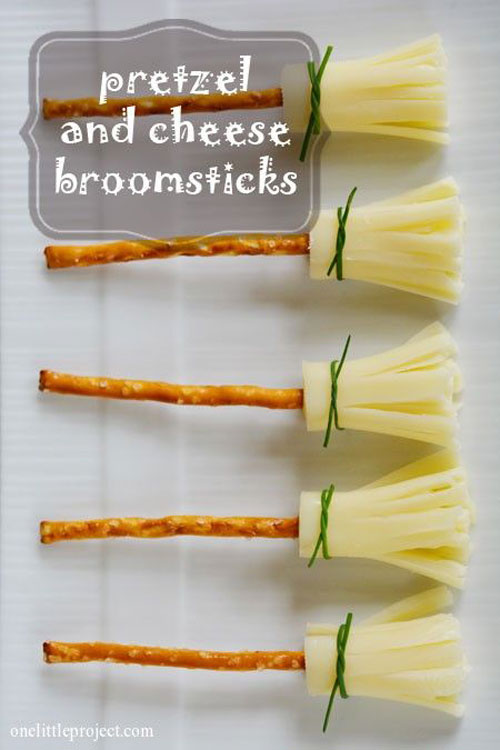 Halloween Food Ideas - Cheese and Pretzel Broomsticks