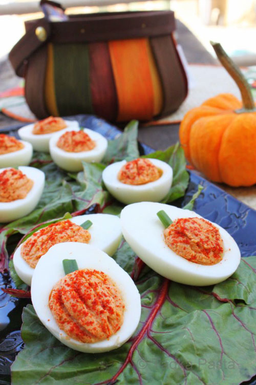 Halloween Food Ideas - Pumpkin Deviled Eggs