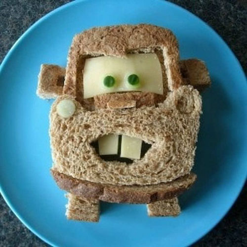 50+ Kids Food Art Lunches - Tow Mater Sandwich