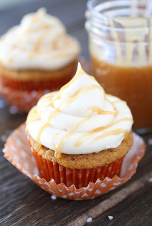 50+ Best Pumpkin Recipes - Brown Butter Pumpkin Cupcakes with Salted Caramel Frosting