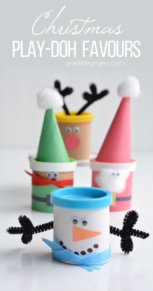 These easy Christmas Play-doh favours make ADORABLE little party gifts for kids! They're a great little non-candy Christmas treat idea too!