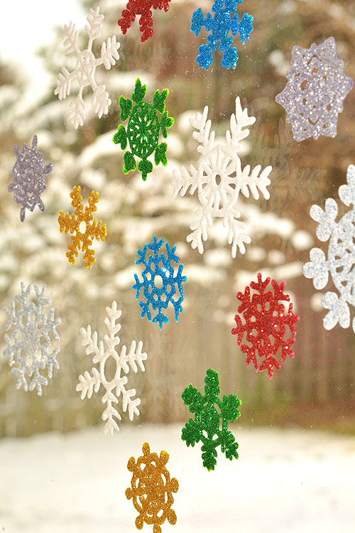80x Large Christmas Snowflake Window Stickers Glitter Window Clings Reusable 