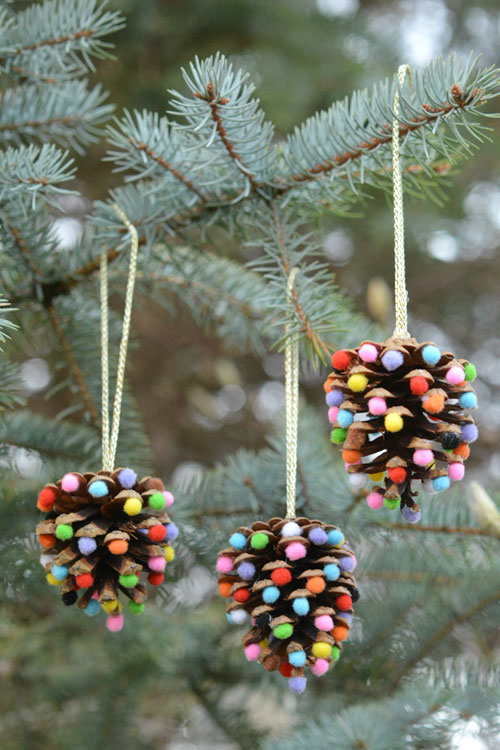 40+ Easy Christmas Crafts for Kids - Pom Poms and Pinecones Christmas Ornaments