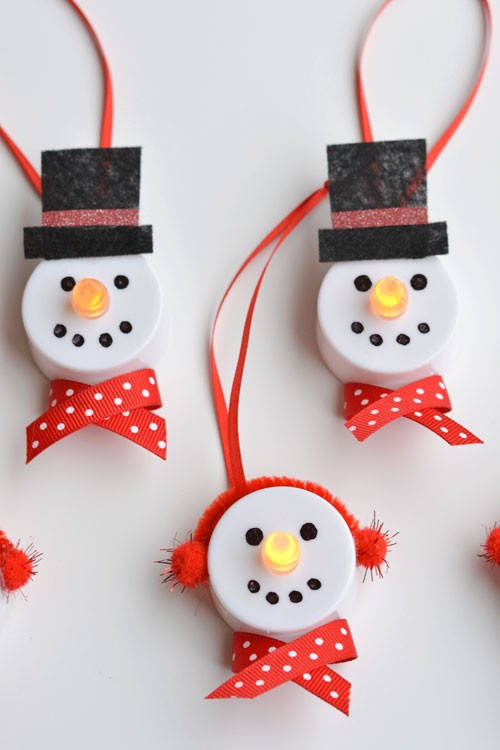Easy Winter Crafts - Tealight Snowman Ornaments