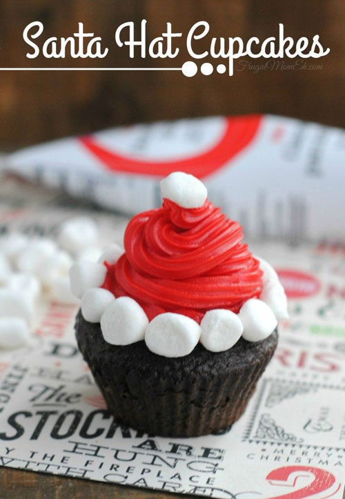 30+ Easy Christmas Cupcake Ideas - Santa Hat Cupcakes