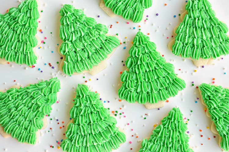 Christmas tree decorated sugar cookies