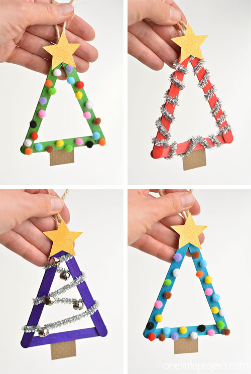 These popsicle stick Christmas trees are so much FUN! They're so easy to make and you can decorate them however you want!