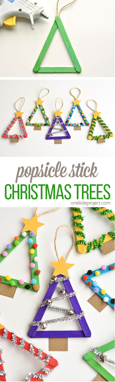 These popsicle stick Christmas trees are so much FUN! They're so easy to make and you can decorate them however you want!