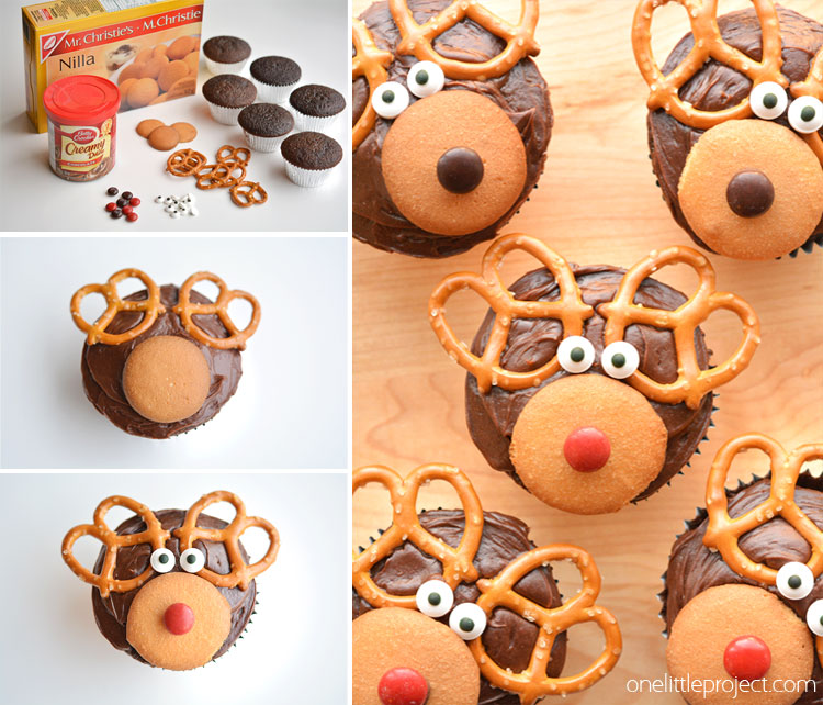 These reindeer cupcakes are SO EASY and fun to make! They'd be great for a school party, a Christmas potluck, or just as a fun treat to make with the kids when school's out!