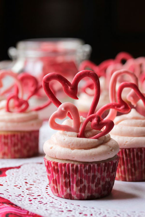 35+ Valentine's Day Cupcake Ideas - Cherry Buttermilk Cupcakes with Cherry Buttercream Frosting