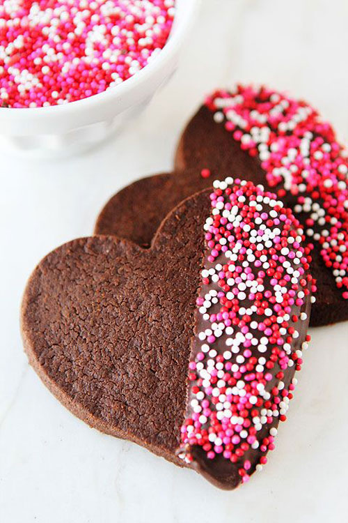 44 Sweet Valentine's Day Treats - Chocolate Shortbread Heart Cookies