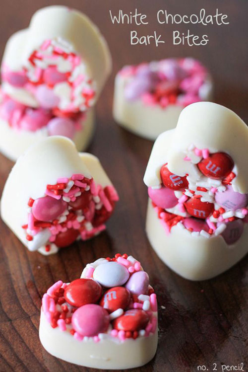 44 Sweet Valentine's Day Treats - Heart-Shaped White Chocolate Bark Bites