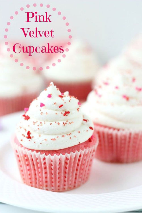 35+ Valentine's Day Cupcake Ideas - Pink Velvet Cupcakes