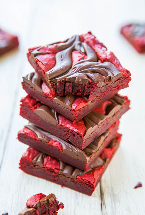 44 Sweet Valentine's Day Treats - Red Velvet Chocolate Swirled Brownie Bars