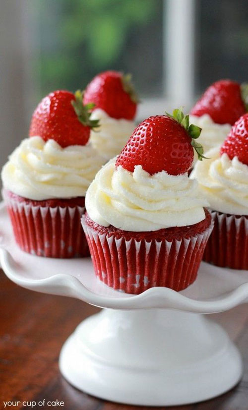 35+ Valentine's Day Cupcake Ideas - Strawberry Red Velvet Cupcakes