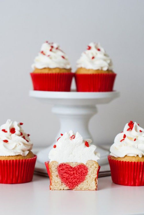 35+ Valentine's Day Cupcake Ideas - Valentine's Heart Inside Cupcakes