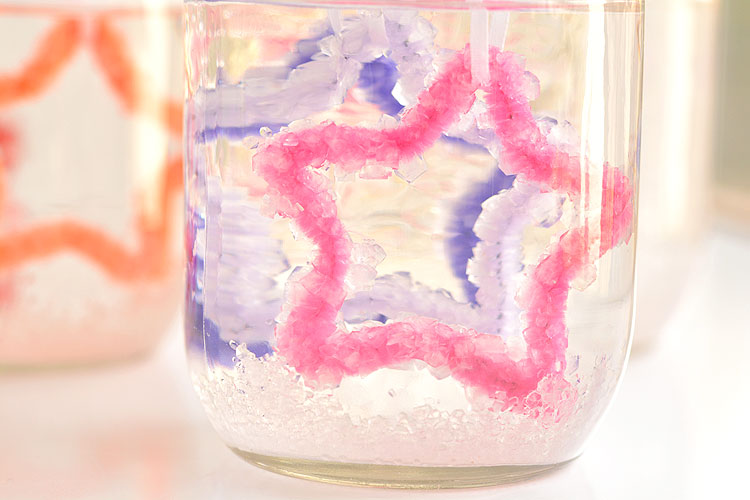 Borax crystals growing on pipe cleaners
