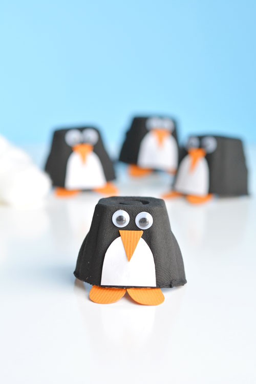 Winter Animal Crafts - Egg Carton Penguins