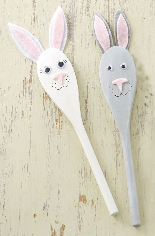 40+ Simple Easter Crafts for Kids - Easter Bunny Spoon Puppets