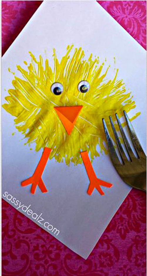 40+ Simple Easter Crafts for Kids - Easter Chick Fork Painting