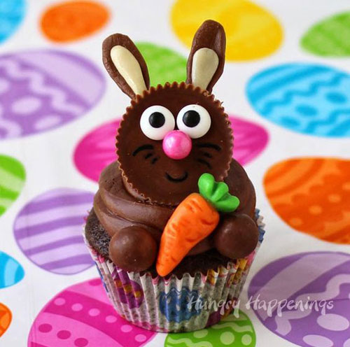35 Adorable Easter Cupcake Ideas - Reese's Cup Easter Bunny Cupcakes