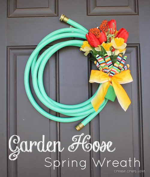 20 Best DIY Garden Crafts - Garden Hose Spring Wreath