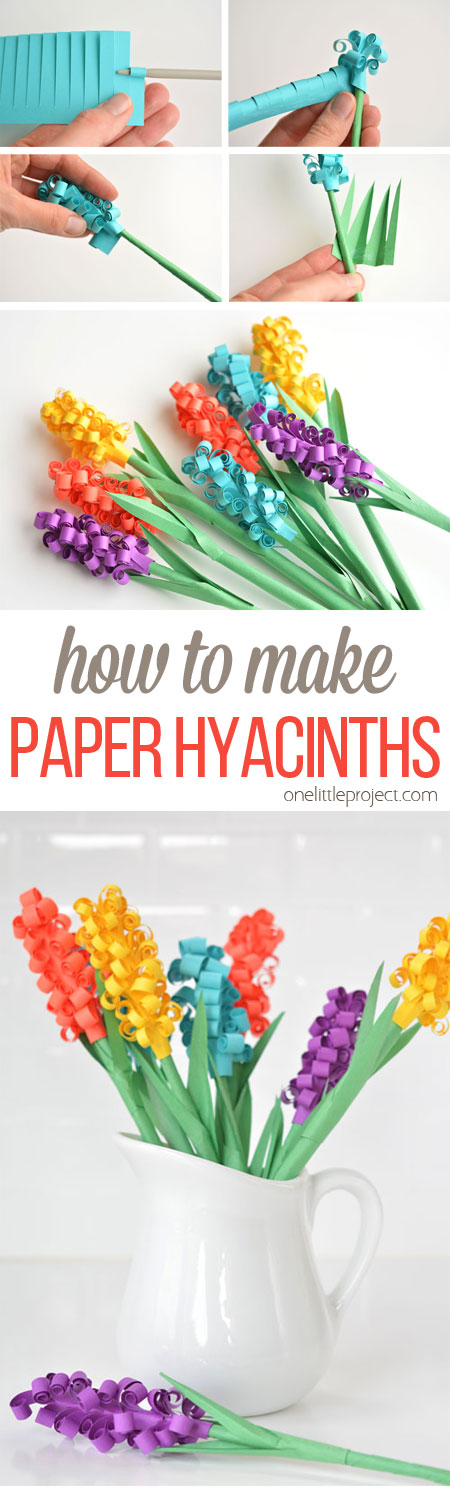 These paper hyacinth flowers are easy to put together and make a gorgeous DIY bouquet! Such a fun spring craft idea!