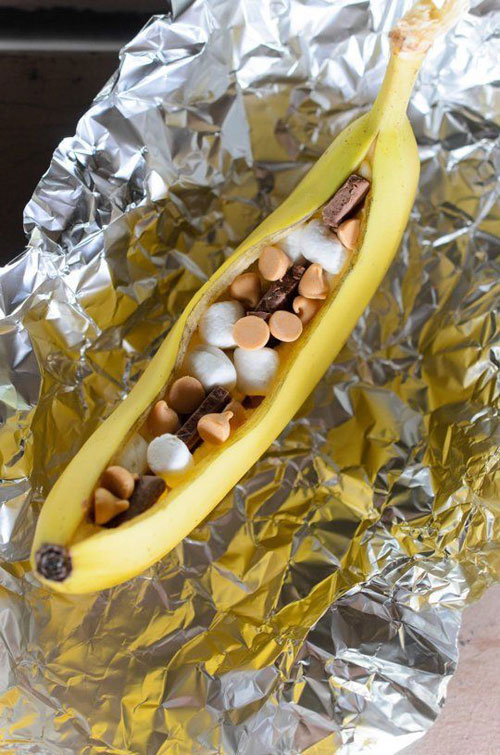 30+ Best Campfire Desserts - Campfire Banana Boat S'mores