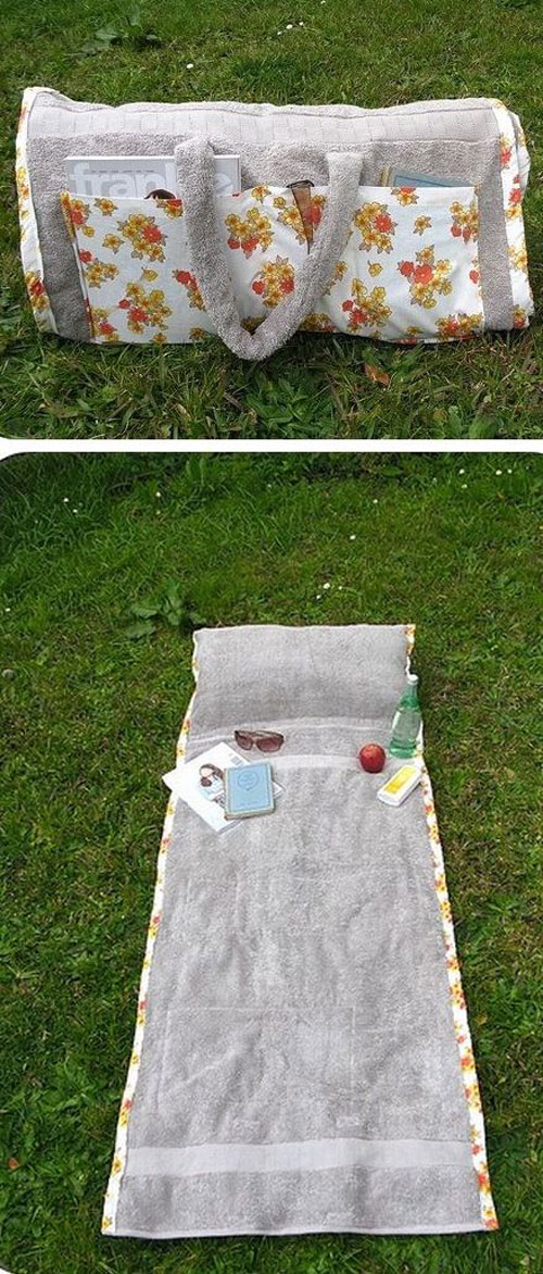 37 Awesome DIY Summer Projects - DIY Sunbathing Companion Beach Towel