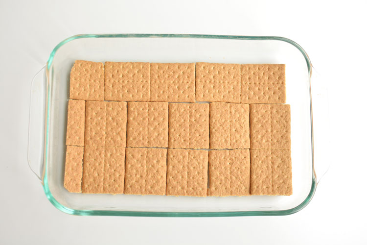 Graham crackers are first layer in eclair dessert