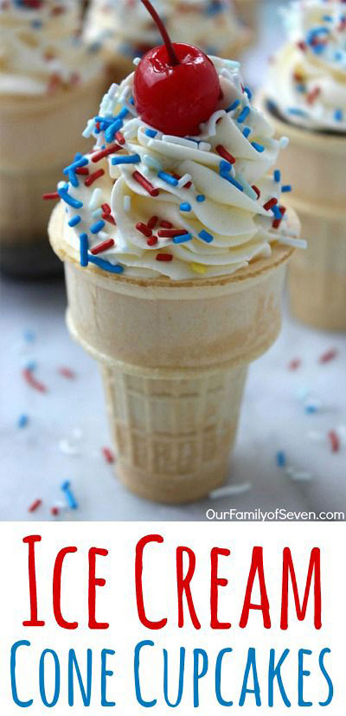 50+ Best 4th of July Desserts - Ice Cream Cone Cupcakes
