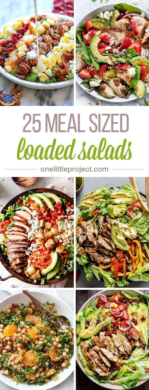 These meal sized loaded salads look AMAZING! I'm always worried that I won't be full after eating a salad for dinner, but these salads have everything!