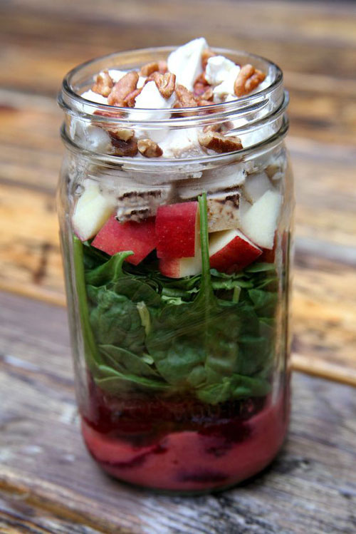 33 Healthy Mason Jar Salads - Grilled Chicken, Beet, Apple and Spinach Salad