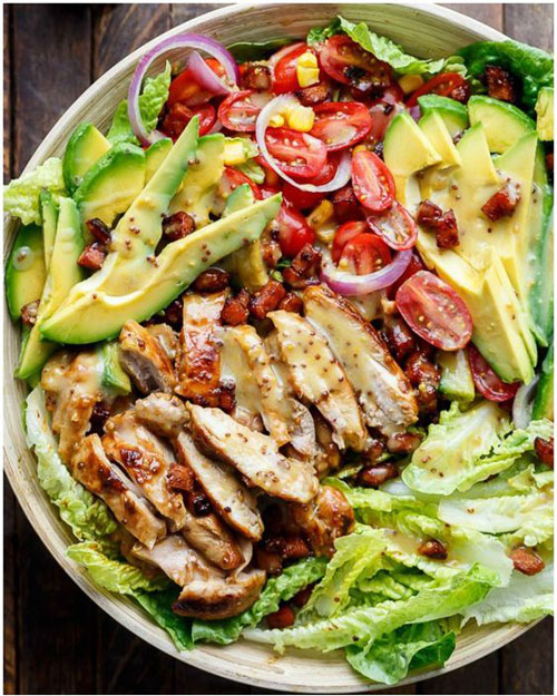 25 Meal Sized Loaded Salads - Honey Mustard Chicken Bacon and Avocado Salad