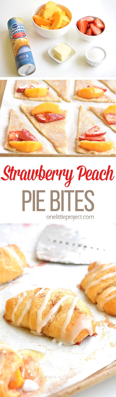 These strawberry peach pie bites are amaaaaazing and SO EASY. Seriously, so good! Fresh strawberries and fresh peaches and so simple to make! Yum!