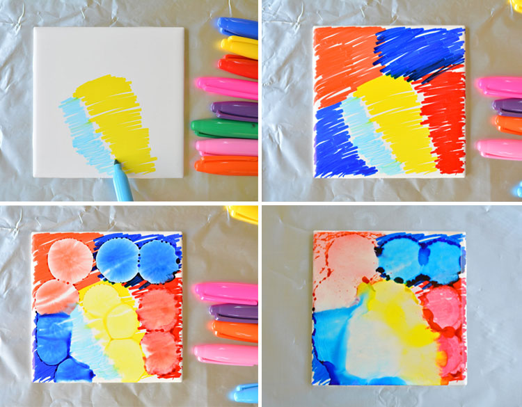 These Sharpie dyed tile coasters are SO BEAUTIFUL and they're really easy! Wouldn't they make a thoughtful homemade gift idea? No one would ever guess how simple they are to make!