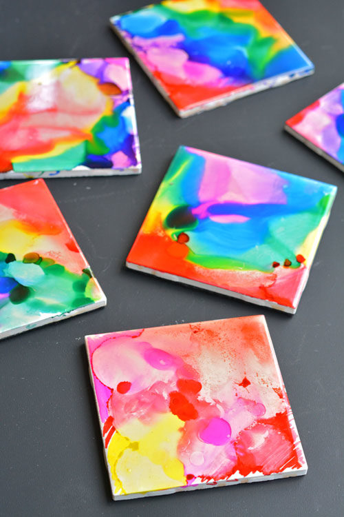 Summer Crafts – Sharpie Dyed Tile Coasters