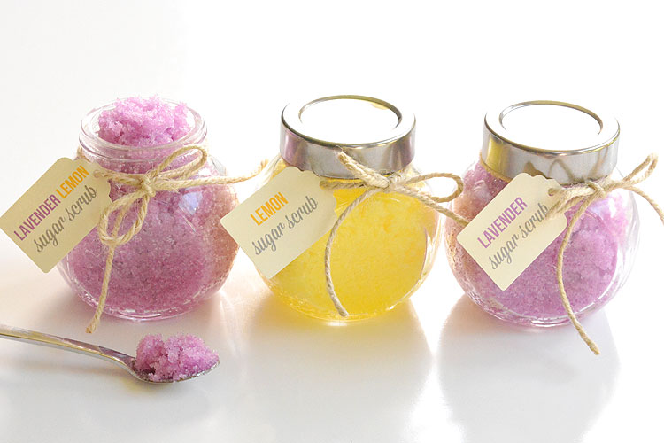 Lemon and lavender DIY sugar scrub in jars