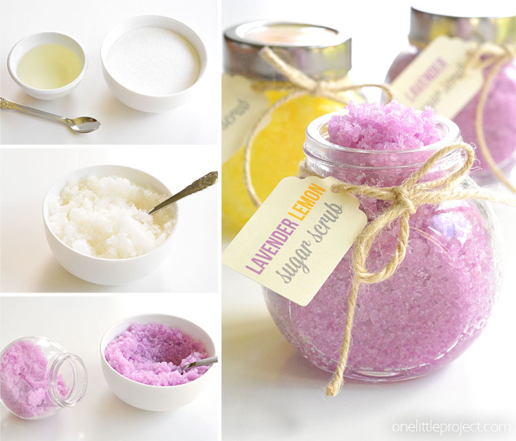 Collage of images showing how to make sugar scrub