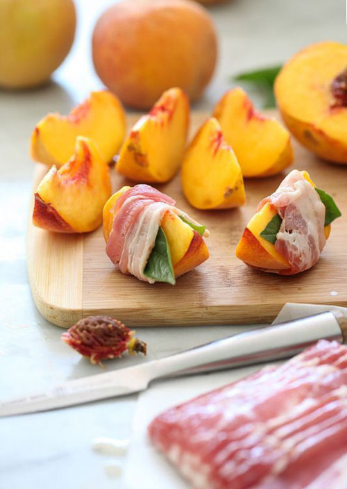 50+ Best Peach Recipes - Bacon Wrapped Grilled Peaches with Balsamic Glaze