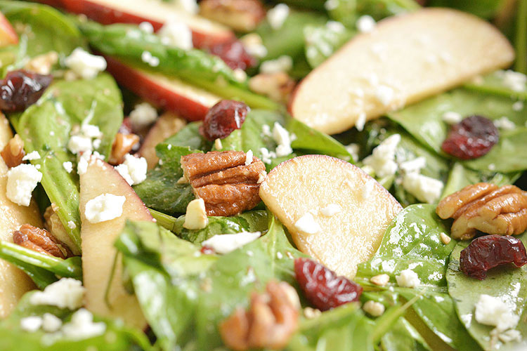 This apple cranberry pecan salad is SO GOOD and so easy! You can make it in less than 5 minutes! The sweet crunch of the apples pairs amazingly well with the feta and pecans. Yum!