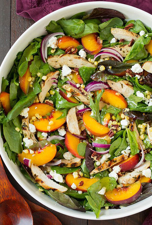 50+ Best Peach Recipes - Peach Salad with Grilled Basil Chicken