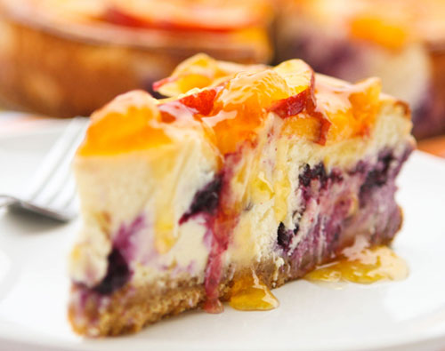 50+ Best Peach Recipes - Peach-Topped Blueberry Cheesecake