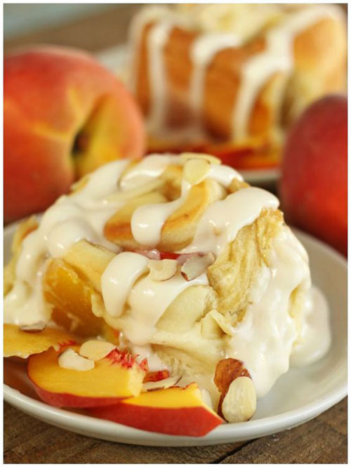 50+ Best Peach Recipes - Peaches and Cream Cinnamon Rolls
