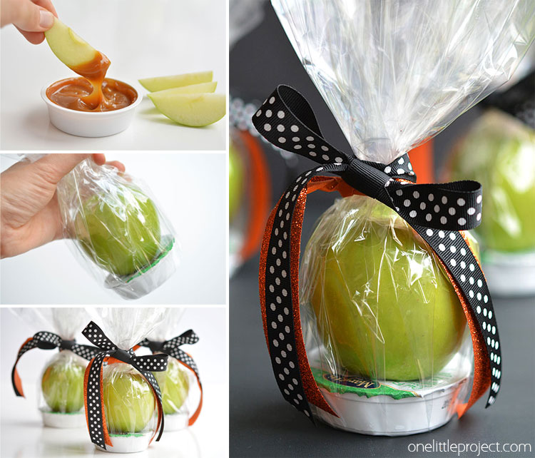 These apple and caramel fall treats are such a GREAT alternative to candy! They'd be fantastic as teachers gifts, party favors or even fall birthdays!