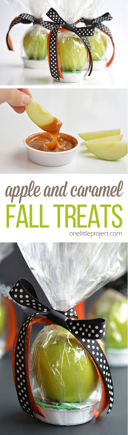 These apple and caramel fall treats are such a GREAT alternative to candy! They'd be fantastic as teachers gifts, party favors or even fall birthdays!