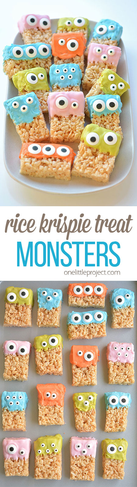 These Rice Krispie Treat Monsters are SO EASY and they're completely adorable! They're awesome for a Halloween party or even a monster birthday party! So fun!